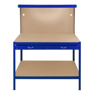 MonsterShop Workbench with Pegboard, Drawer & Light - Blue
