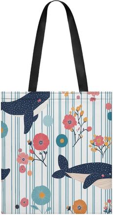 Generic Whales Flowers Japanese Womens Tote Casual Shopping Bag Lightweight Shoulder Bags Hobos Handbag for Work Travel Daily 35x40cm