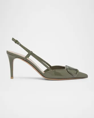 Valentino Garavani 80mm VLogo Signature Patent Leather Slingback Pumps
