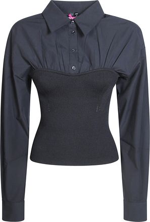 Pinko Black Terlaner Technical Ribbed Midsection Top