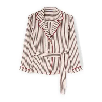 Motivi Overhemden, Dames, Beige, L, Leer, Viscose Twill Gestreept Shirt