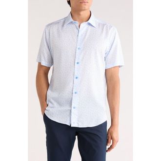 David Donahue Classic Fit Golf Print Short Sleeve Button-Up Shirt in White/Sky at Nordstrom Rack, Size Xx-Large