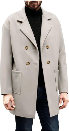 Generic Mens Wool Trench Coat - Knee Length Peacoat, Casual Warm Winter Overcoat, Notched Collar, Double Breasted, Elegant Slim Fit Outwear, Fleece Padded Lon