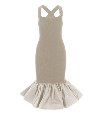 Patou Beige Ruffled Knitted Midi Dress