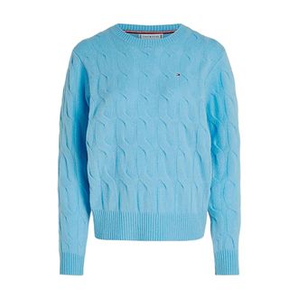 Tommy Hilfiger Klassieke Cable-Knit Trui - Dames - Ronde hals truien - Blauw - M - Wol - Truien & Vesten