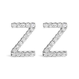 House of Brilliance 10K Gold 1/10 Cttw Diamond Initial A to Z Stud Earring in White Gold | Z at Nordstrom