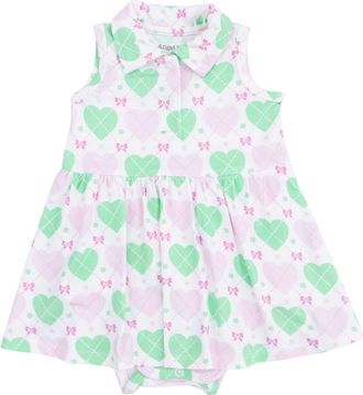 Angel Dear Heart Argyle Polo Skirted Romper in Pink Green Ivory at Nordstrom, Size 18-24M