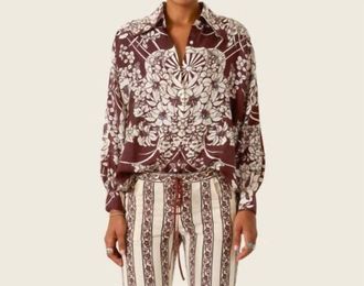 Alix of Bohemia Emery Auburn Spoke Silk Shirt In Dark Brown