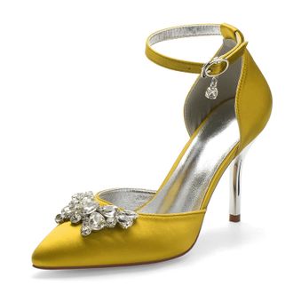 Miyoopark Wedding Shoes for Bride Ankle Strap Evening Pumps for Women M526 Yellow UK 8.5