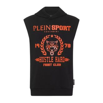 Plein Sport Sleeveless Training Tops, male, Black, Size: 2XL Sleeveless Hoodie Sweatshirt Tiger