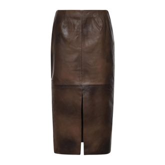 Rotate ROTATE Birger Christensen, Leather Skirts, female, Brown, Size: XS Leather Midi Skirt