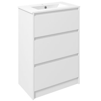 Kleankin Mueble De Ba&ntilde;o Con Lavabo, Mueble De Ba&ntilde;o, Lavabo De Cer&aacute;mica Sint&eacute;tica Con 2 Cajones, 61 X 37 X 88 Cm, Blanco Brillante