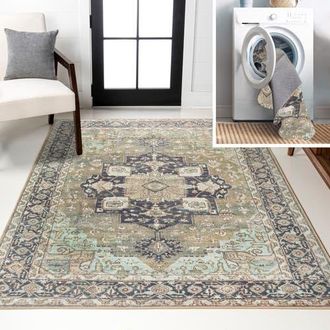 Jonathan Y Designs Maris Ornate Medallion Machine-Washable Area Rug in Green/tan/blue at Nordstrom, Size 4Ft 0In X 6Ft 0In