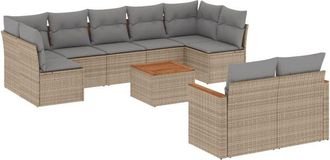 vidaXL Juego De Sof&aacute;s Jard&iacute;n Con Cojines Beige 10 Pzas Rat&aacute;n Sint&eacute;tico Vidaxl