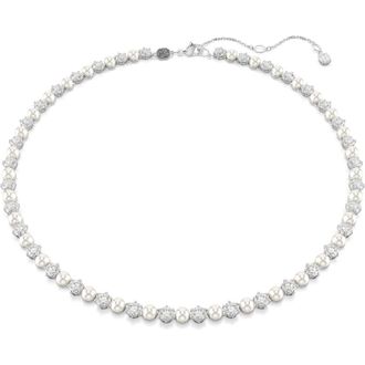 Swarovski Matrix Crystal & Faux Pearl Tennis Necklace in Silver at Nordstrom