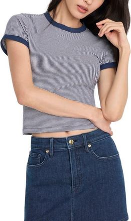 Good American Stretch Cotton Crop Ringer T-Shirt in Horizon Stripe at Nordstrom, Size X-Large