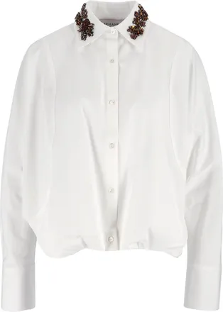 Ermanno Scervino White Cropped Embellished Collar Wide Cuff Shirt