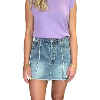 So Me Mini Skirt With Frayed Hem In Denim Blue