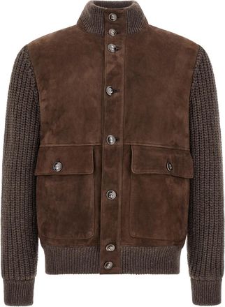 Brunello Cucinelli Brown Solid Mock Collar Jacket