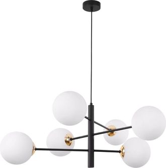 OEM L&aacute;mpara Colgante Vicenza Negra Y Dorada 6 L&aacute;mpara Plana Blanca E14