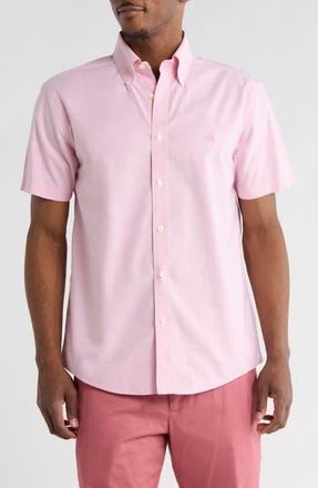 Brooks Brothers Regular Fit Solid Short Sleeve Non-Iron Stretch Cotton Button-Down Shirt in Chateaurosesolid at Nordstrom Rack, Size Xx-Large