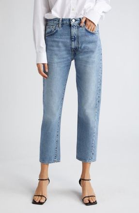 Toteme Twisted Seam Organic Cotton Straight Leg Jeans in Worn Blue at Nordstrom, Size 26