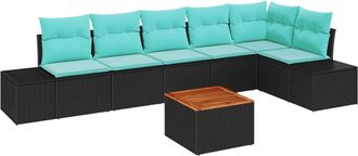 vidaXL Conjunto De Sof&aacute;s De Jard&iacute;n 7 Uds. Negro Rat&aacute;n Sint&eacute;tico Vidaxl
