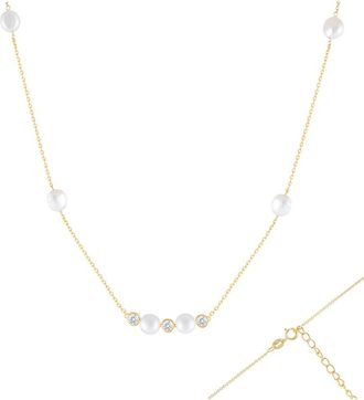 Splendid Pearls Gold Over Silver 7.5-8Mmmm Pearl Cz Necklace
