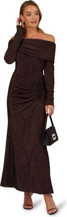 Adrianna Papell Womens Metallic Knit Long Dress - Brown - Size 10 UK