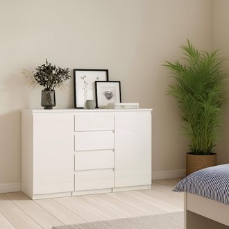 Dmora Dmora Buffet Avec Portes Et Tiroirs, Blanc Brillant, 120 X 90 X 50 Cm