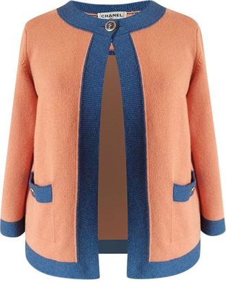 Chanel pink & blue cashmere single-button cardigan Size 38