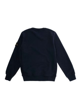 Stone Island Boys Blue Crewneck Sweatshirt With Logo Patch Cotton Hoods & Sweatshirts