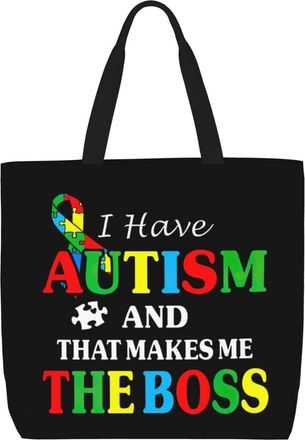Generic Women Handbag I Have Autism And That Makes Me The Boss Travel Tote Bag Large Capacity Print Shopping Bags, For Wedding, Holiday, Christmas, School, Da