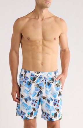Scotch & Soda Polaroid Print Swim Trunks in Bright White at Nordstrom Rack, Size X-Large