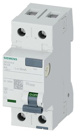 SIEMENS Interruptor Diferencial, 2-polos, Tipo A, In: 16 A, 30 Ma, Un Ac: 230 V, 5sv33116