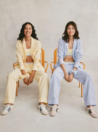 Miiyu Womens Piped striped seersucker pyjama set