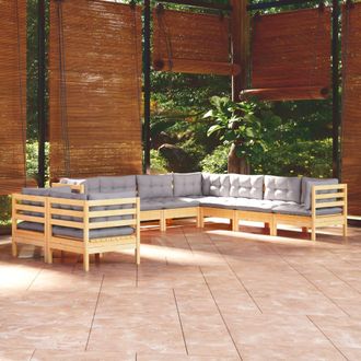 vidaXL Vidaxl Juego De Muebles De Jard&iacute;n 9 Pzas Y Cojines Madera Maciza Pino