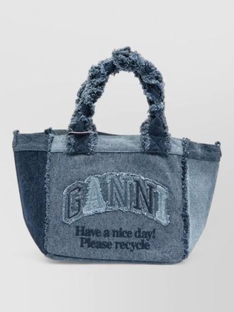 Ganni small denim tote bag dual handles