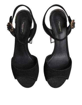 Dolce & Gabbana Womens Keira Platform Sandal Black Wool Viscose Goatskin Heels