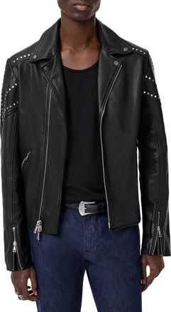 John Varvatos Daniel Oversprayed Leather Moto Jacket in Black at Nordstrom, Size 48