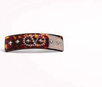 Valentino Garavani Vlogo Signature Hair Clip In Resin, Metal And Crystals Wo