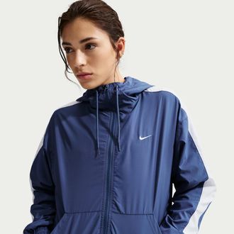 Nike Womens Nike Sportswear Classic Wovens Loose UV Hooded Jacket in Blue | FV6298-461
