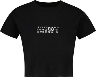 Maison Margiela Numeric Logo Cropped T-Shirt - Dames - T-shirts - Zwart - L - Katoen - Tops