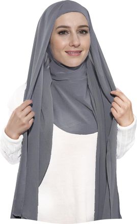 Lina & Lily Premium Chiffon Ninja Instant Hijab Scarf Stitched Jersey Cap Neck Cover Full Coverage (Dark Grey)