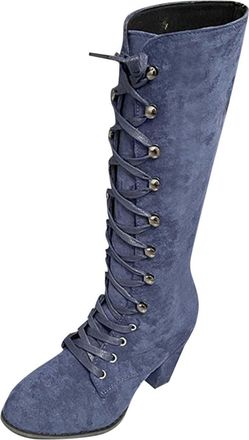 Generic Knee High Boots for Women Lace Up Womens Suede Mid-Calf Boot Gothic Cosplay Lolita Ankle Boots Casual Stylish Lace Up Thick High Heels Retro Comfortab