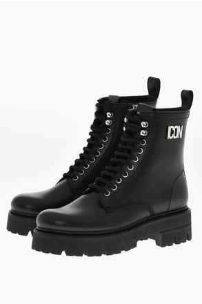 Dsquared2 Leather Combat Boots ICON CLUBBING With Side Zip size 39