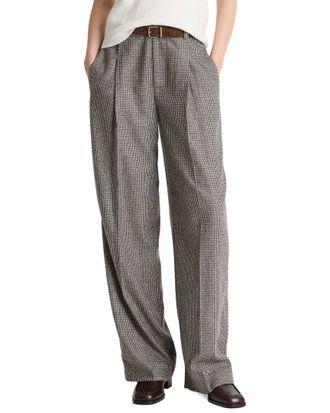 Vince High Rise Wool Blend Houndstooth Wool-Blend Trouser
