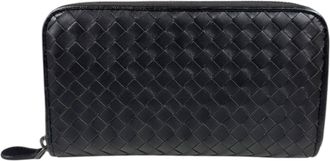 Bottega Veneta Intrecciato Black Leather Long Wallet (Bi-Fold) (Pre-Owned)