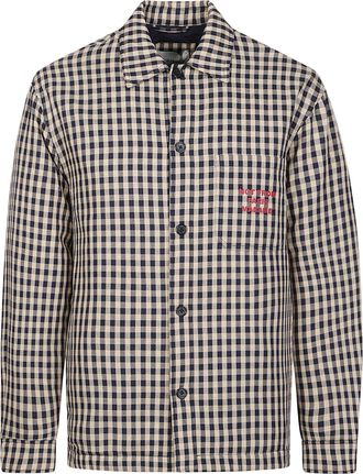 Dr&ocirc;le de Monsieur Classic Slogan Checkered Cotton Casual Shirt