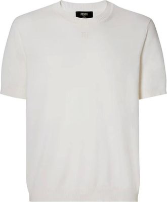 Fendi T-Shirts, male, White, Size: XL Embroidered-logo T-shirt